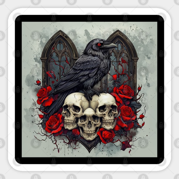 Raven's Gothic Elegy With Roses Sticker by Steve